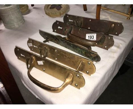 5 vintage brass door handles