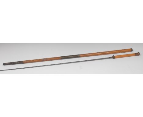 A 19th century gentleman's malacca sword stick, 76cm blade, spirally fluted pommel, 110cm long overall