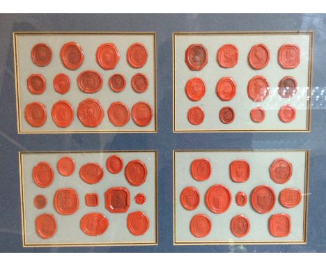 A collection of 18th and 19th century wax seals, various shapes and matrix, including heraldic, portrait busts, initials, fra