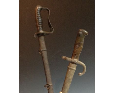 A 19th century 'child's' infantry sword, 61cm straight fullered blade, leather bound grip, steel scabbard, 79cm long overall;