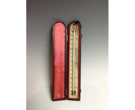 A 19th century travelling mercury thermometer, by Dollond, London, the ivory register marked with Fahrenheit and Reaumur's sc