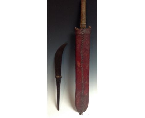 A Maasai sword or dagger, 43cm tapered double-edged blade, hide grip and scabbard, 59cm long, Kenya, late 19th/early 20th cen