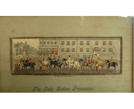 An ethnographic Stevengraph, Golly!! Don't I Like Chicken, 11cm x 6.5cm; another, The Lady Godiva Procession, 5.5cm x 15cm (2