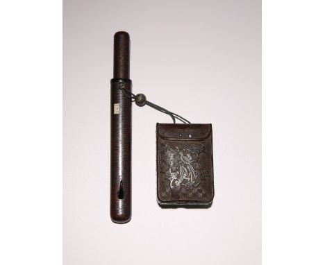 AN UNUSUAL JAPANESE SHIKOMI KISERUZUTSU AND TONKOTSU LATE EDO OR MEIJI PERIOD, 19TH CENTURY The wooden tobacco case imitating