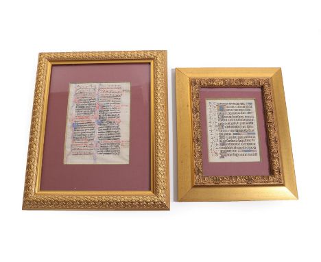 Illuminated Manuscript Vellum Leaf with latin manuscript, recto has six initials, four line fillers and a decorative foliate 