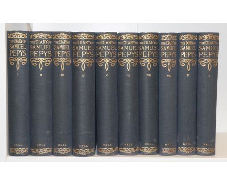 Pepys (Samuel) The Diary of Samuel Pepys ..., Bell, 1928, ten volumes, portrait frontis to each volume, plates, original clot