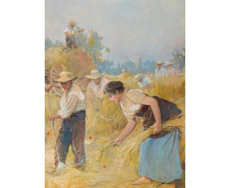 ARCADIO MÁS Y FONDEVILA (Barcelona, 1852-1934)La siega" ("The Harvest").Mixed media on paper.Signed in the lower left corner.