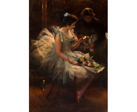 MANUEL CUSÍ FERRET (Vilanova i La Geltrú, Barcelona, 1857 - Barcelona, 1919)."Dancer in the Dressing Room".Oil on canvas.Sign