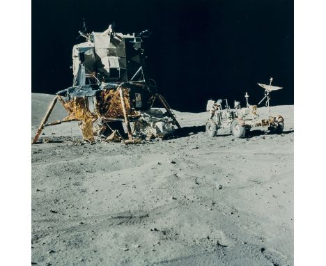 ** Apollo 16.- Duke (Charles) John Young's Jumping Salute, April 1972; Young at the Lunar Rover, April 1972, vintage chromoge