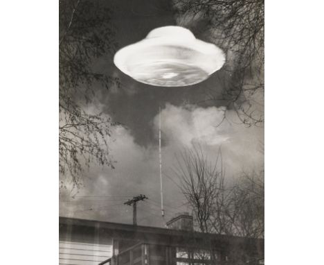** U.F.O.-  A Flying Saucer, or a still from a science fiction film, c.1955, vintage gelatin silver print, minor surface crac