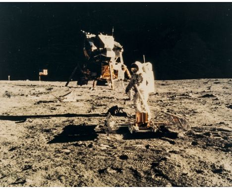 ** Apollo 11.-  Buzz Aldrin sets up the Passive Seismic Experiment, July 1969, vintage chromogenic print, watermarked verso "