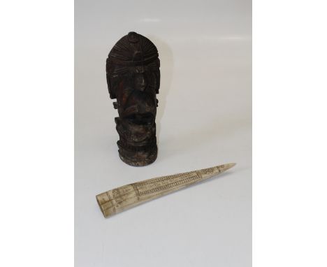 An early / mid 20th century Aztec carved wood figure of the Sun and Patron God Huitzilopochtli. 38cm high, together with a re