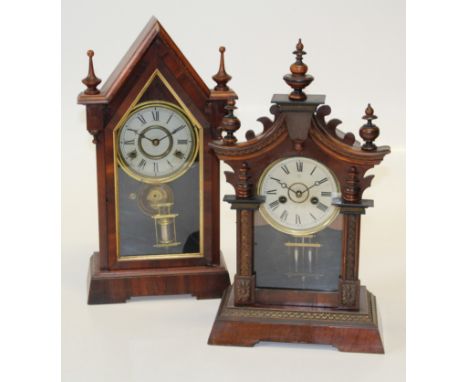 An early 20th century Junghans mantle clock with gong striking movement, 48cm, together with a bell striking mantle clock of 