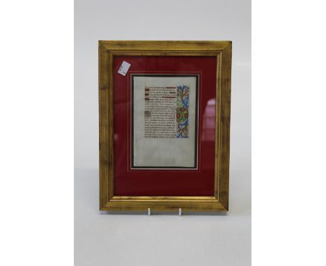  A 15th century German illuminated manuscript page, from the book of hours, framed and mounted26.5cm wide x 34.5cm high 