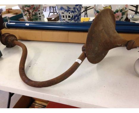 A vintage cast iron swan neck lamp with later electric light bulb holder fitted - possibly originally gas.