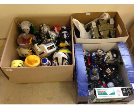 3 boxes of smaller 1980s robot toys to include Tomy.