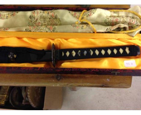A Katana Samurai sword with Tamahagne steel blade in original case and silk cover. Made to order 10 years ago by Kenneth Hake