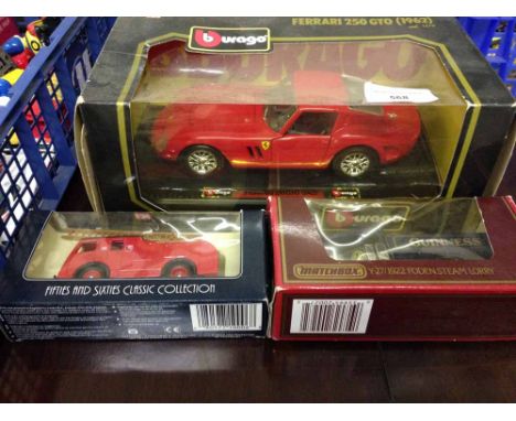 A Bburago 1:24 scale Ferrari 250 GTO (1962) boxed with a Matchbox y-27/1922 Foden Steam Lorry in Guiness livery and a Vanguar