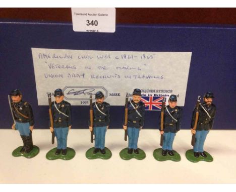 A box of 6 Errol John Studios lead soldiers - 'Veterans in the Making' American Civil War Union Army recruits in training. N.