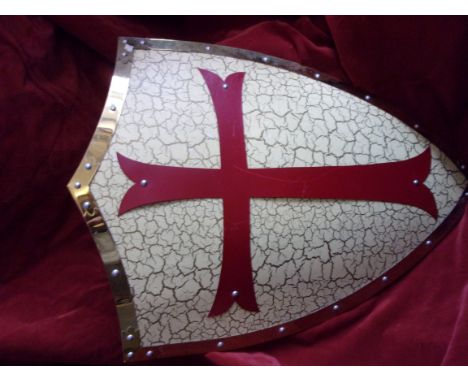 Medieval Replica Templar Shield, white centre with Red cross and brass surround. An unusual item. 