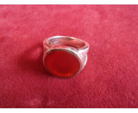 Sliver Ring-Nice solid silver ring with semi precious orange stone