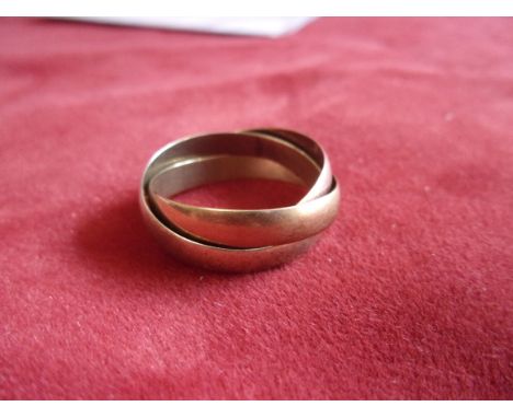 Gold Ring-Large size 'Russian' wedding ring three colour gold, hallmarked London 9ct