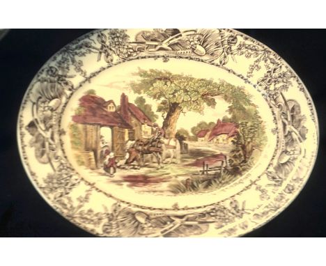 Royal Staffordshire Dinner Ware by 'Clarice Cliff' - Rural scene-Horses and Cottages - unboxed