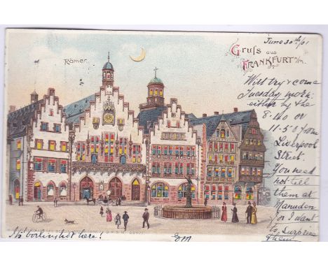 Postcards-Germany (Frankfurt) 1901-beautiful hand art hold to light, used, Rome