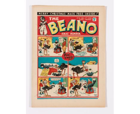 Beano No 21 (1938). First Christmas issue. First Pansy Potter by Hugh McNeill and first appearance Frosty McNab and Good King