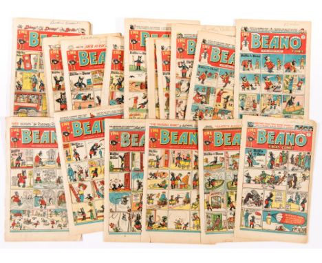 Beano (1949) 352-389. Complete year. First Jack Flash by Dudley Watkins, first Pansy Potter In Wonderland by Jimmy Clark, fir
