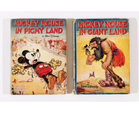 Mickey Mouse in Giant Land (1934) with Mickey Mouse in Pigmy Land (1935). Bright covers, worn corners, cream/light tan pages 