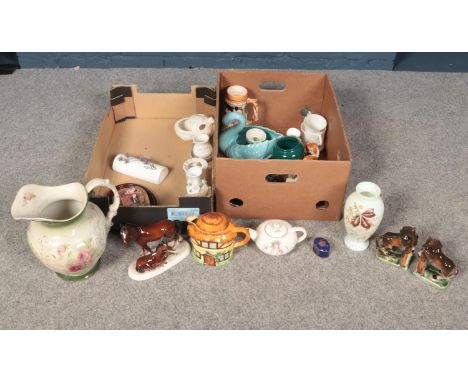 Two box of ceramics - to include, a Crown Ducal teapot, Crown Staffordshire trinket box, a Royal Doulton 'Canton' pin dish no