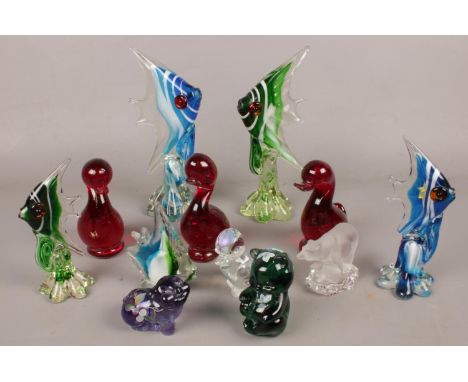 A collection of coloured art glass animals. Including fish, bears, etc.1  