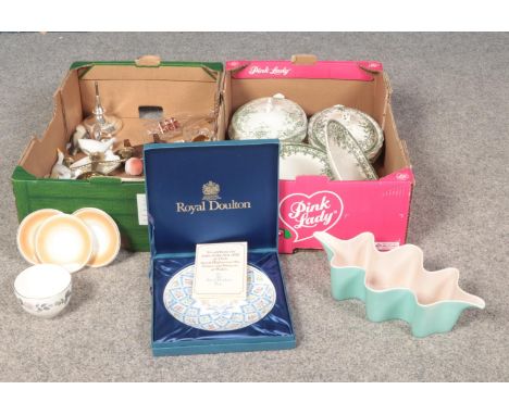 Two boxes of miscellaneous. Poole, Shelley, Wedgwood examples etc  