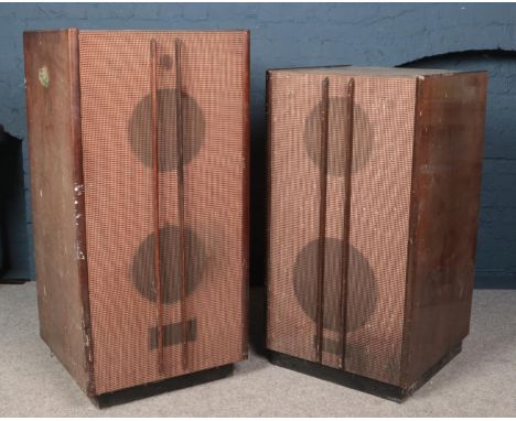 Two large mahogany speaker cases. Largest (130cm x 64cm x 60cm)  