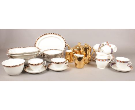 Three part tea sets. Royal Worcester 'Gold Lustre', Wood &amp; Sons 'Windsor', &amp; one similar example.  