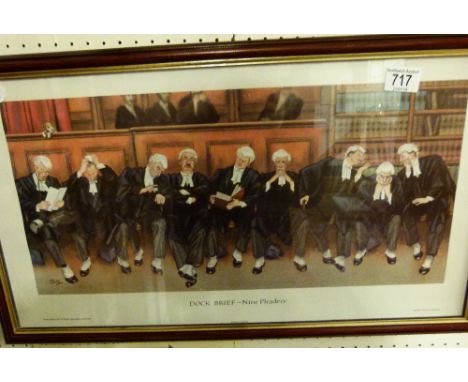Vintage print of court scene titled Dock Brief ~ Nine Pleaders by Jedd. 65 x 37cm