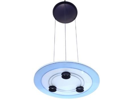 Perry King and Santiago Miranda for Arteluce   'Aurora 1040' pendant light, circa 1980  Glass, lacquered metal  107.5cm high,