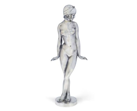 François-Emile Popineau (1887-1951) 'Messaouda' sculpture of a female, circa 1930  Silvered bronze  Stamped 'E. POPINEAU', wi