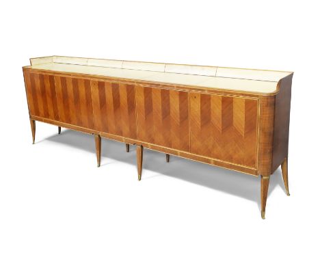 Manner of Paolo Buffa   Large parquetry sideboard, circa 1940  Walnut, vellum, brass  98cm high, 283cm wide, 45cm deepConditi