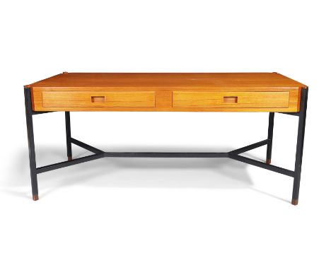 Manner of Ico Parisi   Large desk, circa 1960  Teak, lacquered steel  75cm high, 170.5cm wide, 81cm deep  Condition Report:  