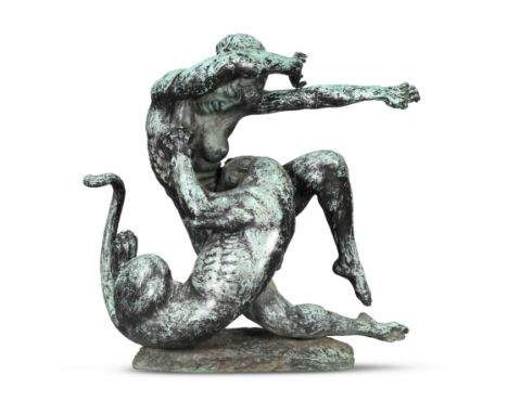 Fritz Behn (1878-1970)   Weib vom panther überfallen, first half 20th century  Bronze  Signed to base 'Fritz Behn'  108cm hig