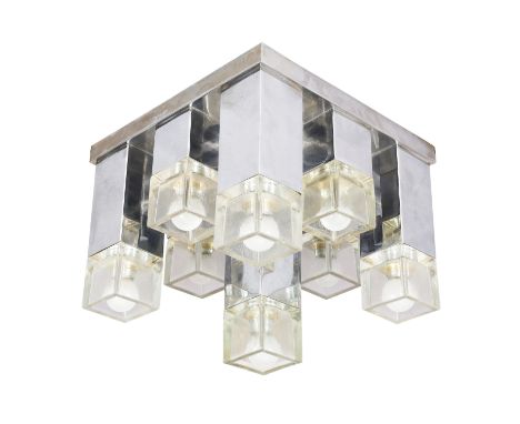 Attributed to Gaetano Sciolari (1927-1994)   Nine light ceiling light, circa 1960/70  Chromed steel, glass  36.5cm high, 37.5