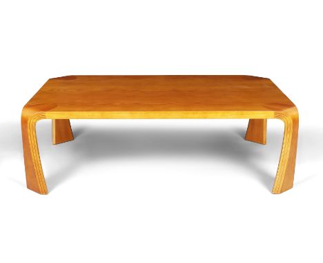 Saburo Inui (1911-1991) for Tendo Mokko 'Zataku' coffee table, circa 1970  Japanese elm-veneered plywood  Manufacturor's labe