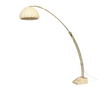Hustadt Leuchten   Arc floor lamp with adjustable stem, circa 1970  Brass, marble, Perspex, fabric  With applied manufacturer