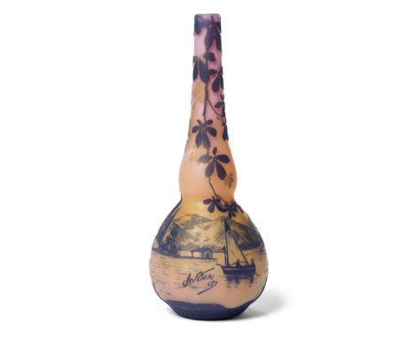 De Vez Lake & landscape vase, circa 1900  Cameo glass  Signd in cameo 'DeVez'  21.5cm highCondition Report:  Light surface we