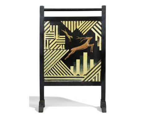 Art Deco   Firescreen, circa 1930  Ebonised and parcel gilt wood  80.5cm high, 51cm wide 