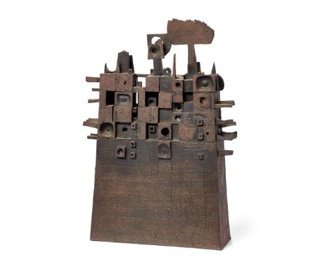 Bryan Newman (1935-2019)   Studio pottery brutalist sculpture, circa 1970  Stoneware  Unsigned  34.5cm high  (ARR)Condition R