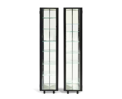 Kollektion Röthlisberger   Pair of corner display units, circa 1980  Ebonised wood, chromed metal, glass, mirrored glass  Eac