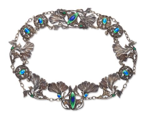 Art Nouveau&nbsp;Decorative belt with links in the form of gingko leaves, circa 1910&nbsp;White metal, glass cabochons&nbsp;6